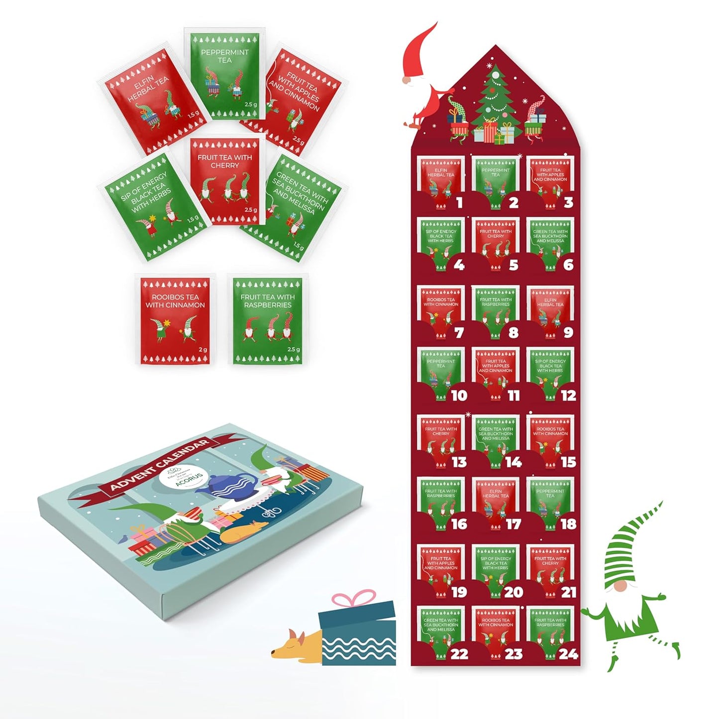 Tea Advent Calendar 2025 Elfin by Acorus - 8 Christmasy flavors – 24 tea bags For The Christmas Countdown - Gift Idea For Christmas - Limited Edition