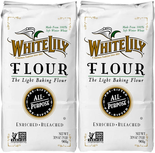 White Lily All-Purpose Bleached Wheat Flour 2 lb. (2-Pack) by White Lily