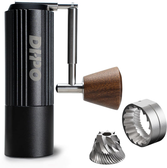 DHPO Sky-Two Manual Coffee Grinder With 7 Axis Stainless Steel Conical Burr Mill, Portable Hand Coffee Grinder With Foldable Handle For Espresso, Drip, French Press, Camping, Travel, Home, Black