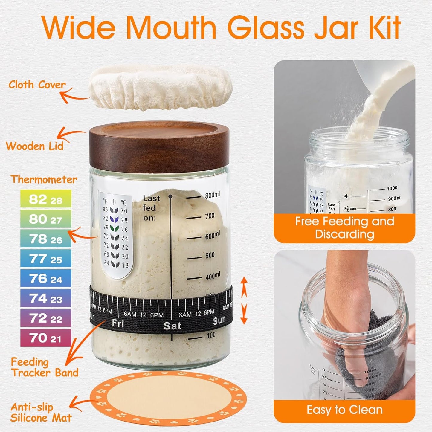 Sourdough Starter Kit, Handmade Cotton Rope oval and round banneton bread baskets with liners and covers, 35oz sourdough starter jar, essential bread baking tools