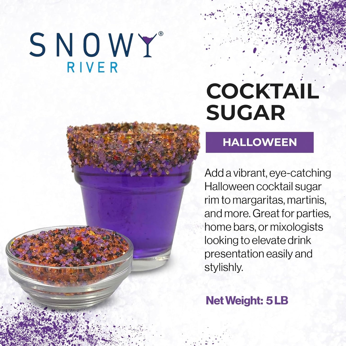 Snowy River Halloween, Cocktail & Margarita Sugar Rimmer - Vibrant Naturally Colored Sugar for Cocktail Rimming, Baking & Decorating, Medium Crystal - 80oz