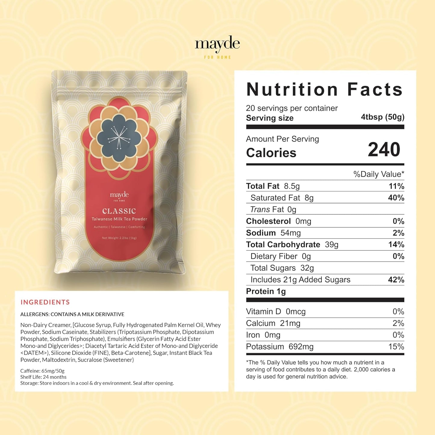 Mayde Taiwanese Classic Milk Tea Powder, Instant MilkTea Powder From Taiwan, For Boba Milk Tea, 2.2 lbs