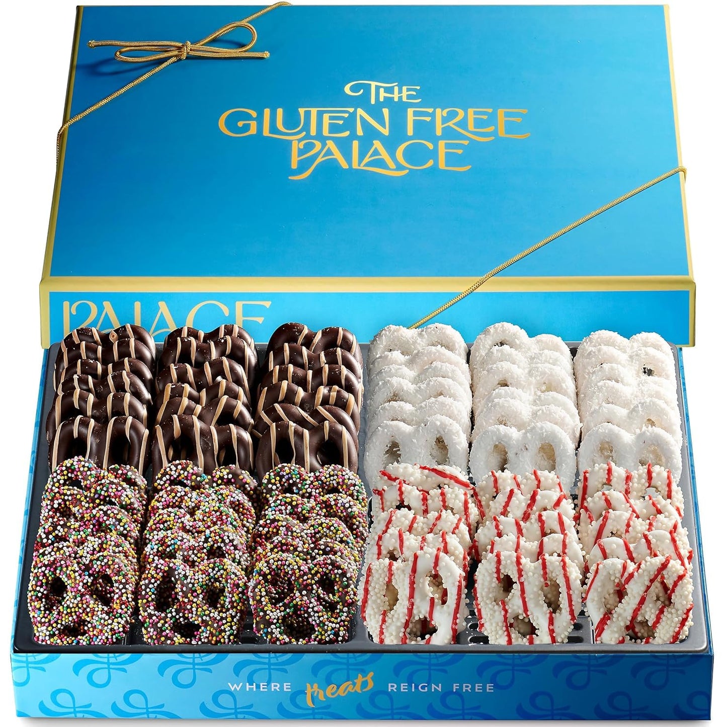 Gluten Free Palace Chocolate Covered Pretzels Gift Basket – Gluten Free Pretzel Chocolate Gifts – Thank You, Corporate, Birthday (4 Flavors)