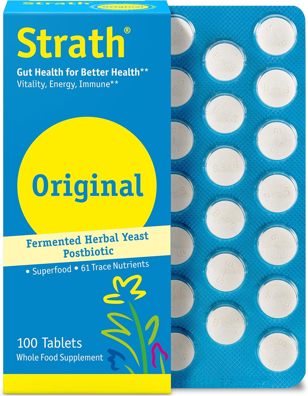 Strath Nutritional Yeast Tablets - Vegetarian, Lactose Free, Artificial Additive Free - Digestive Support, Nutrient Absorption - Unflavored Daily Supplement - Prebiotic and Postbiotic