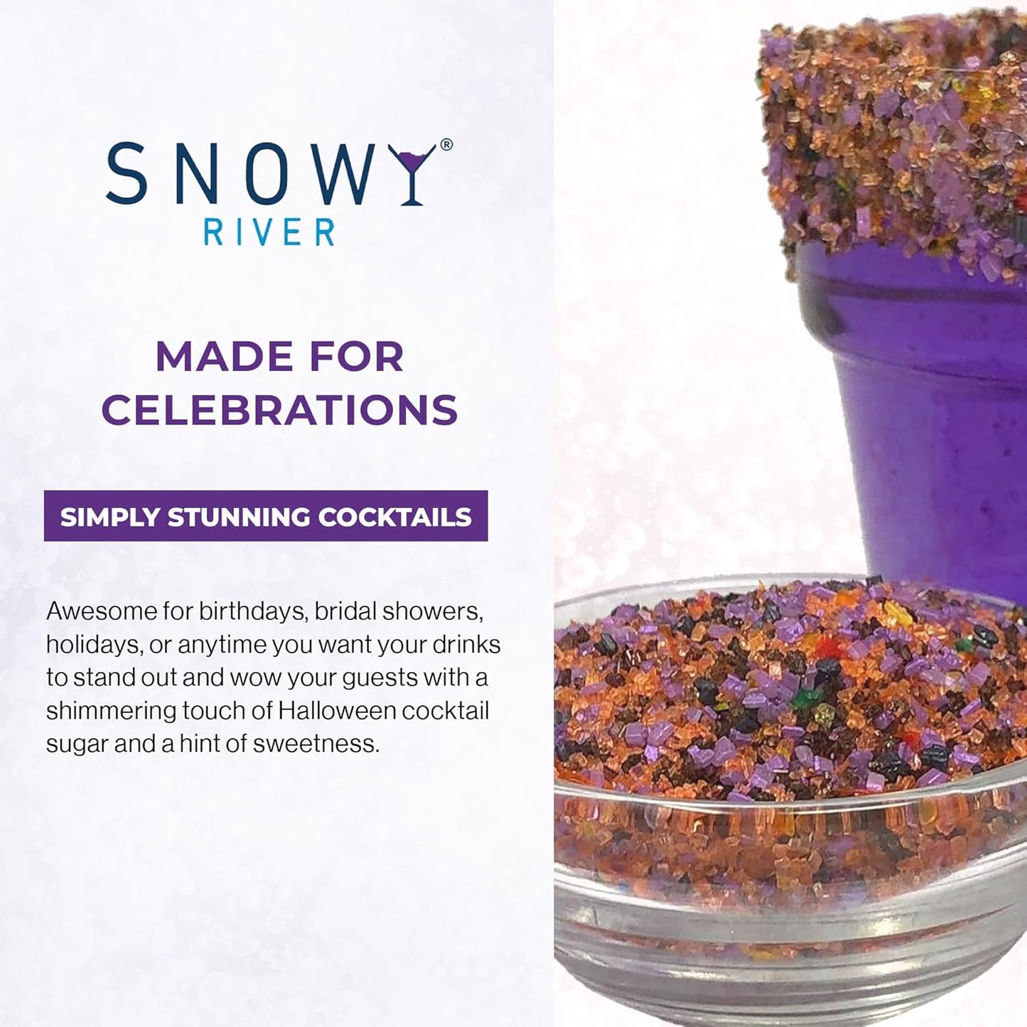 Snowy River Halloween, Cocktail & Margarita Sugar Rimmer - Vibrant Naturally Colored Sugar for Cocktail Rimming, Baking & Decorating, Medium Crystal - 80oz