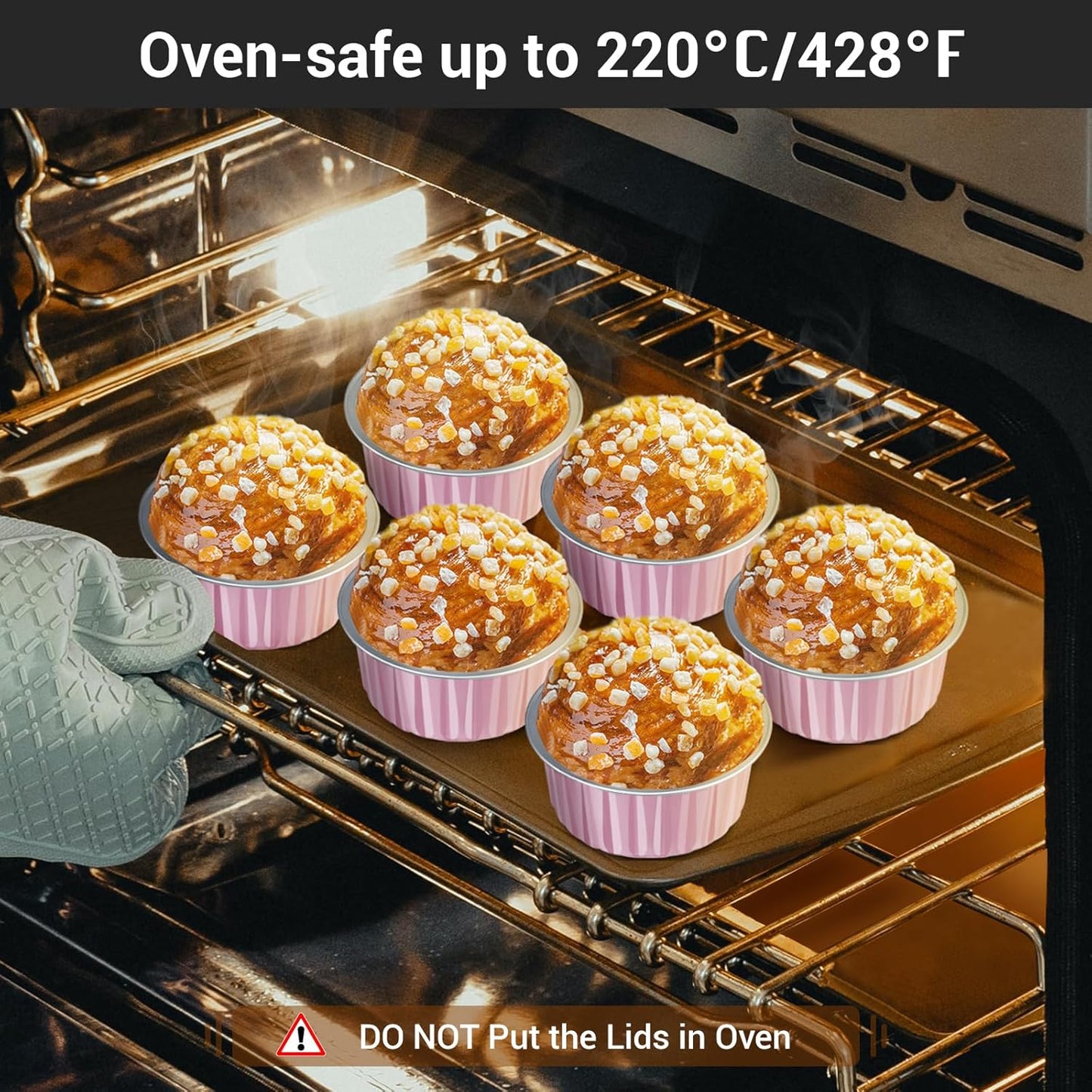 EUSOAR Cupcake Liners, 5oz 100pcs Aluminum Foil Cupcake Liners, Muffin Liners Cups with Lids, Disposable Aluminum Foil Cupcake Baking Cups Holders Cases Boxes Pans with Lids