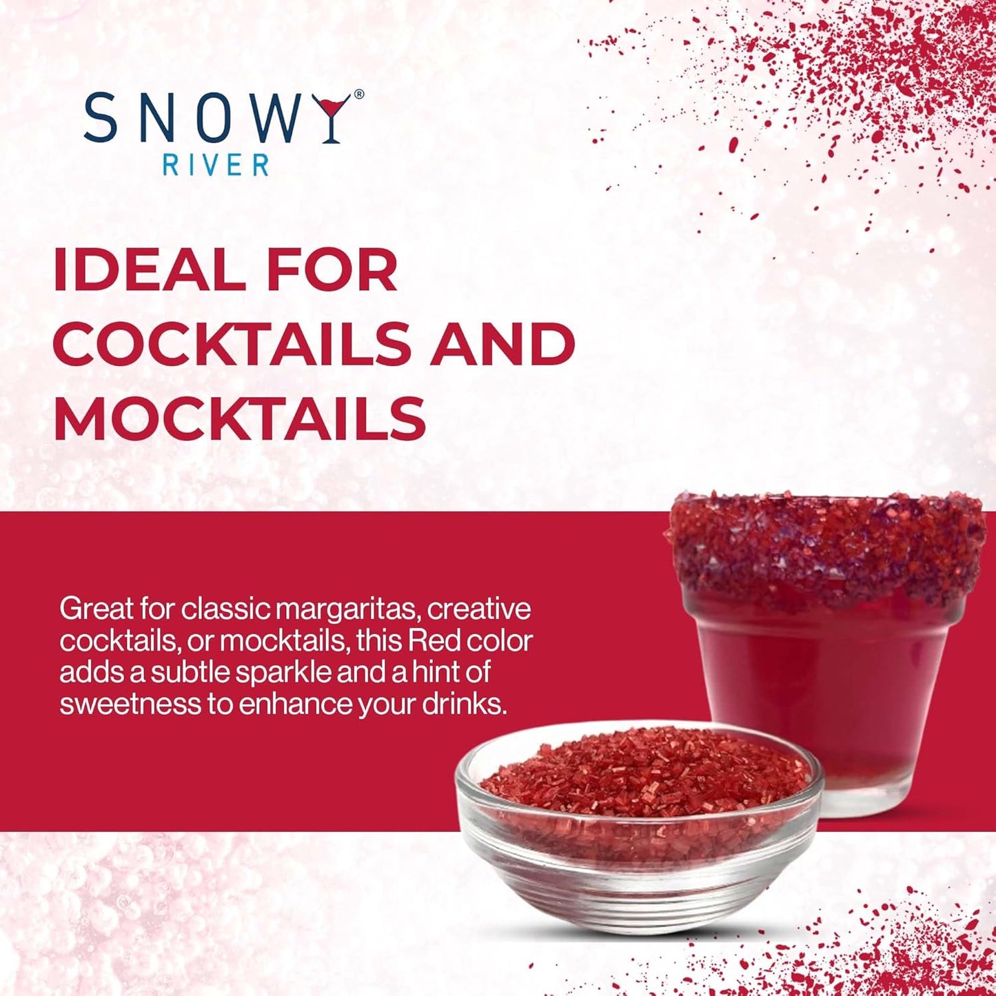 Snowy River Red, Cocktail & Margarita Sugar Rimmer - Vibrant Color Glass Rimming Sugar with Medium Crystal Texture - 80oz
