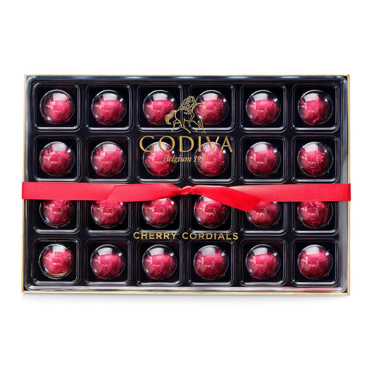 Godiva Holiday Chocolate Covered Cherries Cordial Gift Box - Christmas Candy Assortment with Festive Ribbon, Perfect for Holiday Gift Baskets, 24 Pc