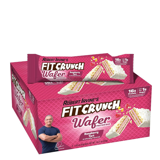 FITCRUNCH Wafer Protein Bars, Designed by Robert Irvine, 16g of Protein & 1g of Sugar (9 Bars, Raspberry Tart)