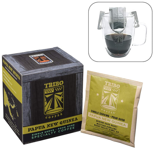 Tribo Coffee Single-Serve Portable Pour Over Drip Coffee - Papua New Guinea - 10 Servings (Medium-Dark Roast)