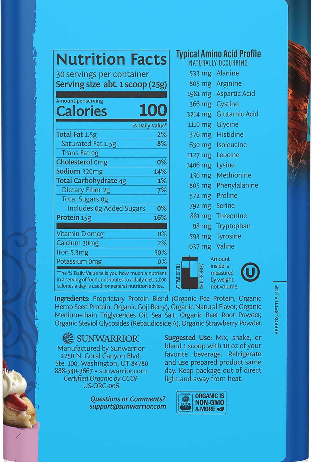 Sunwarrior Vegan Organic Protein Powder Plant-Based | BCAA Amino Acids Hemp Seed Soy Free Dairy Free Gluten Free Synthetic Free Non-GMO | Berry 30 Servings | Warrior Blend