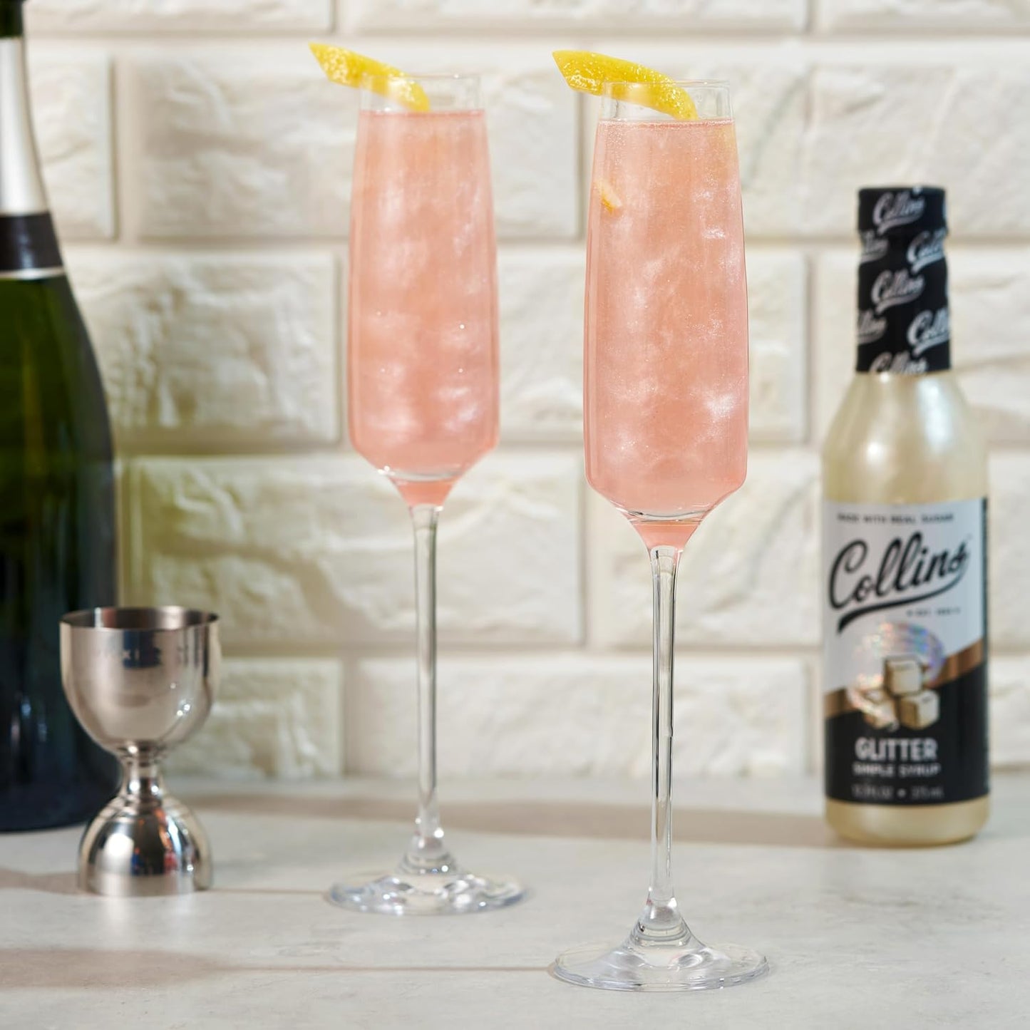 Collins Glitter Simple Syrup, Sparkle Cocktail Mixer with Edible Shimmer, Made with Real Sugar, No High-Fructose Corn Syrup, Ideal for Festive Cocktails and Mocktails, Party Essentials, 12.7 oz