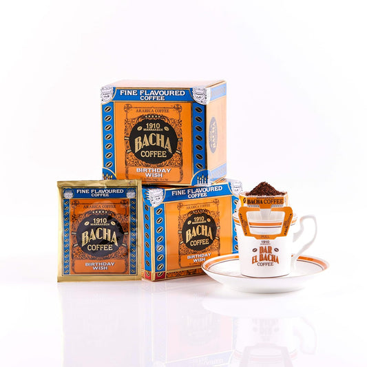Bacha Coffee | Birthday Wish Fine Flavoured, Medium Roast, 100% Arabica Specialty Coffee, 12 Coffee Drip Bags, Gift Box