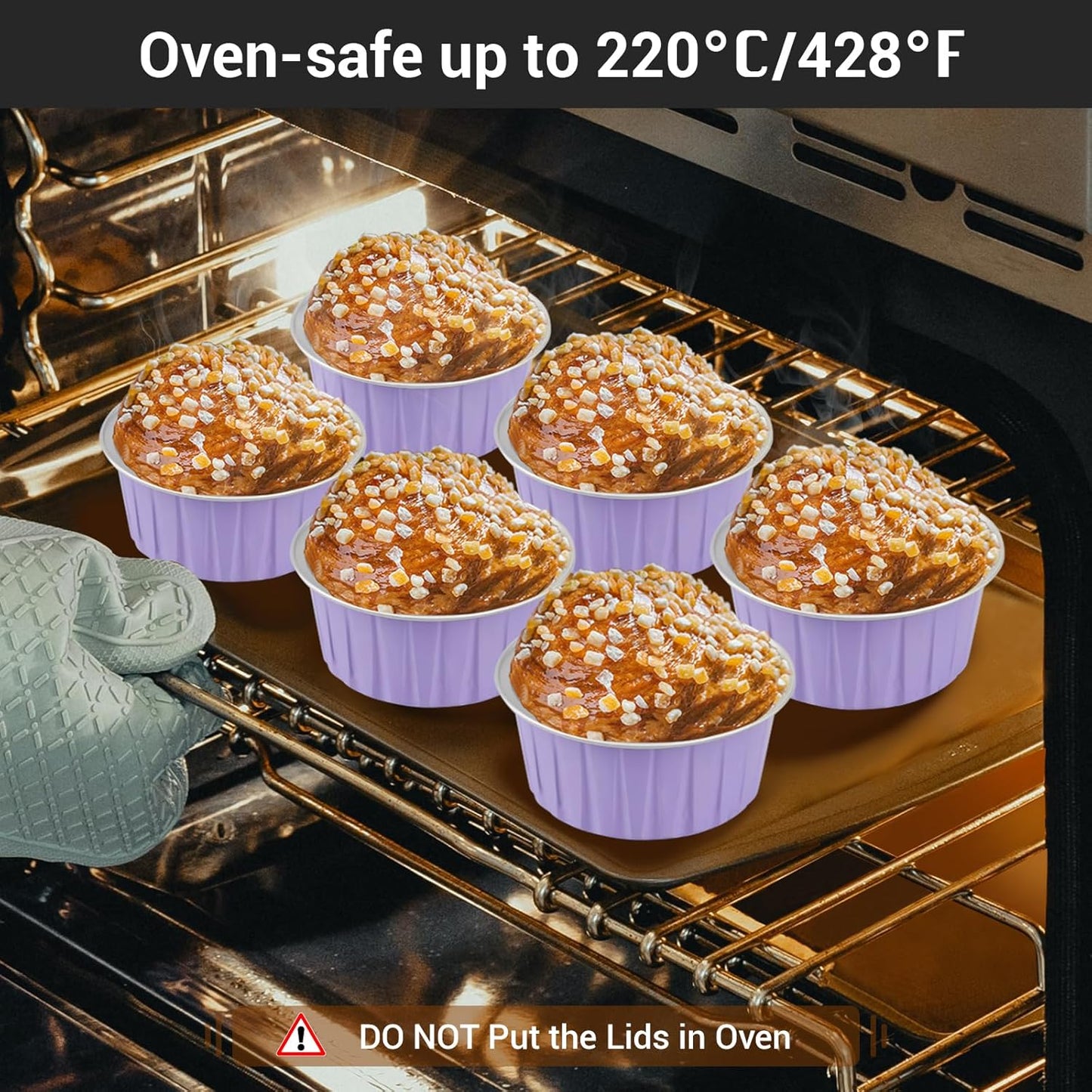 EUSOAR Aluminum Foil Baking Cups with Lids, Light Purple 50pcs 5oz Creme Brulee Ramekins Disposable, Muffin Liners Cups，Mini Cheesecake Foil Pans Dessert Containers with Lids for Party Favor Birthday