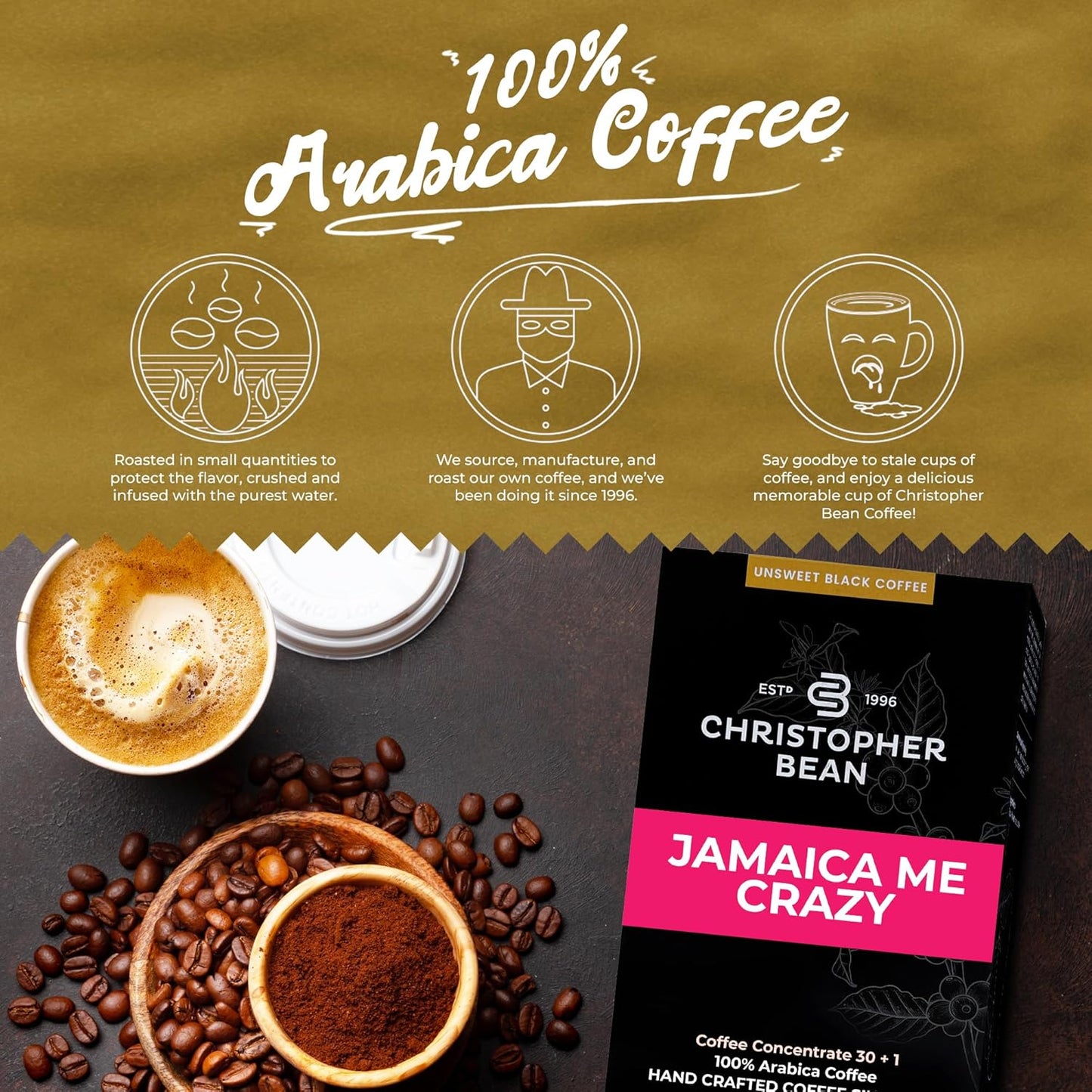 Christopher Bean Coffee - 396 servings, 30 to 1 Blend Bag in Box Liquid Instant Coffee or Cold Brew Coffee Concentrate - Hot or Iced Coffee - Jamaica Me Crazy