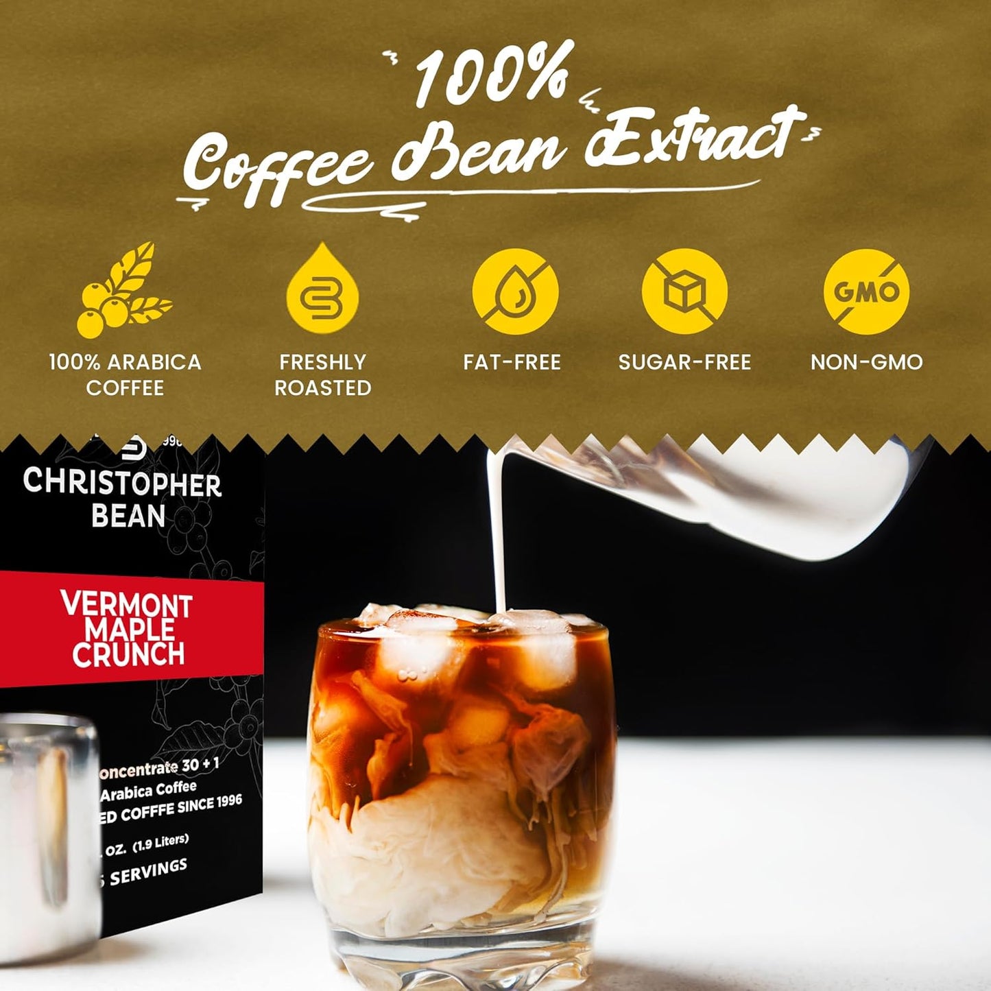 Christopher Bean Coffee - 396 servings, 30 to 1 Blend Bag in Box Liquid Instant Coffee or Cold Brew Coffee Concentrate - Hot or Iced Coffee - Vermont Maple