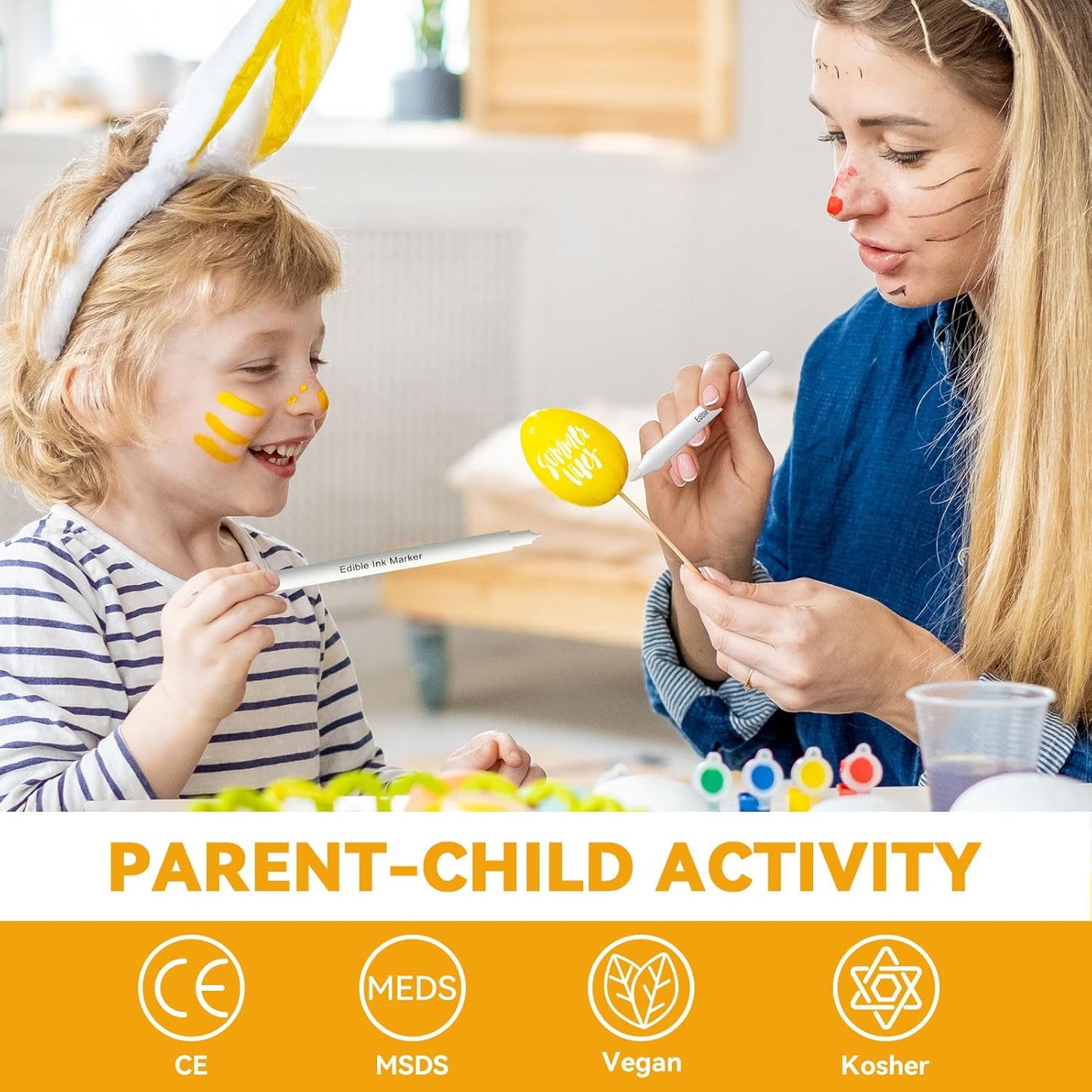 3pcs White Edible Markers for Cookie Decorating, Food Coloring Pens, Double Side Food Grade Pens with Fine & Thick Tip for Decorating Fondant, Cakes, Cookies, Easter Eggs, Frosting, Macaron, Halloween, Christmas