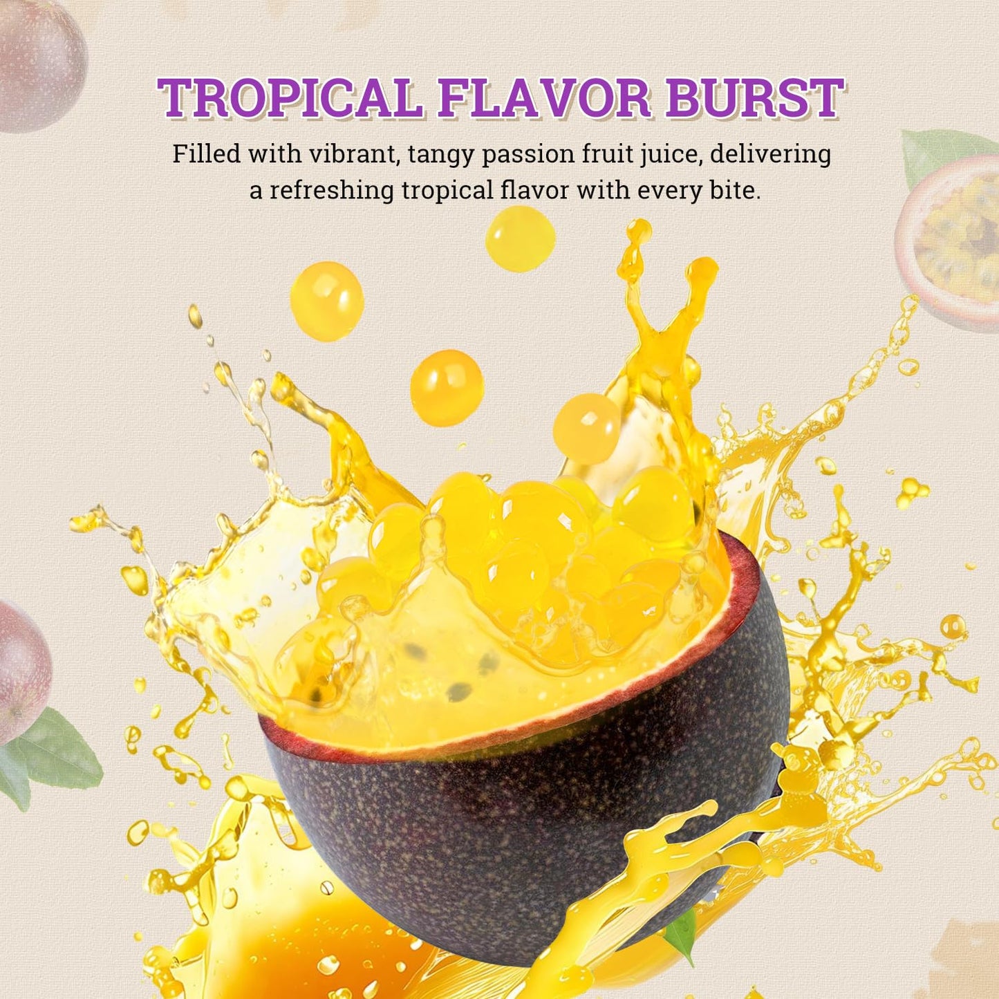 52USA Passion Fruit Popping Boba (1000g), Popping Pearls for Bubble Tea, Beverages, Sweets, Ice Cream, Shakes, Desserts & Smoothies Topping, 1.1 Pound (Pack of 2)
