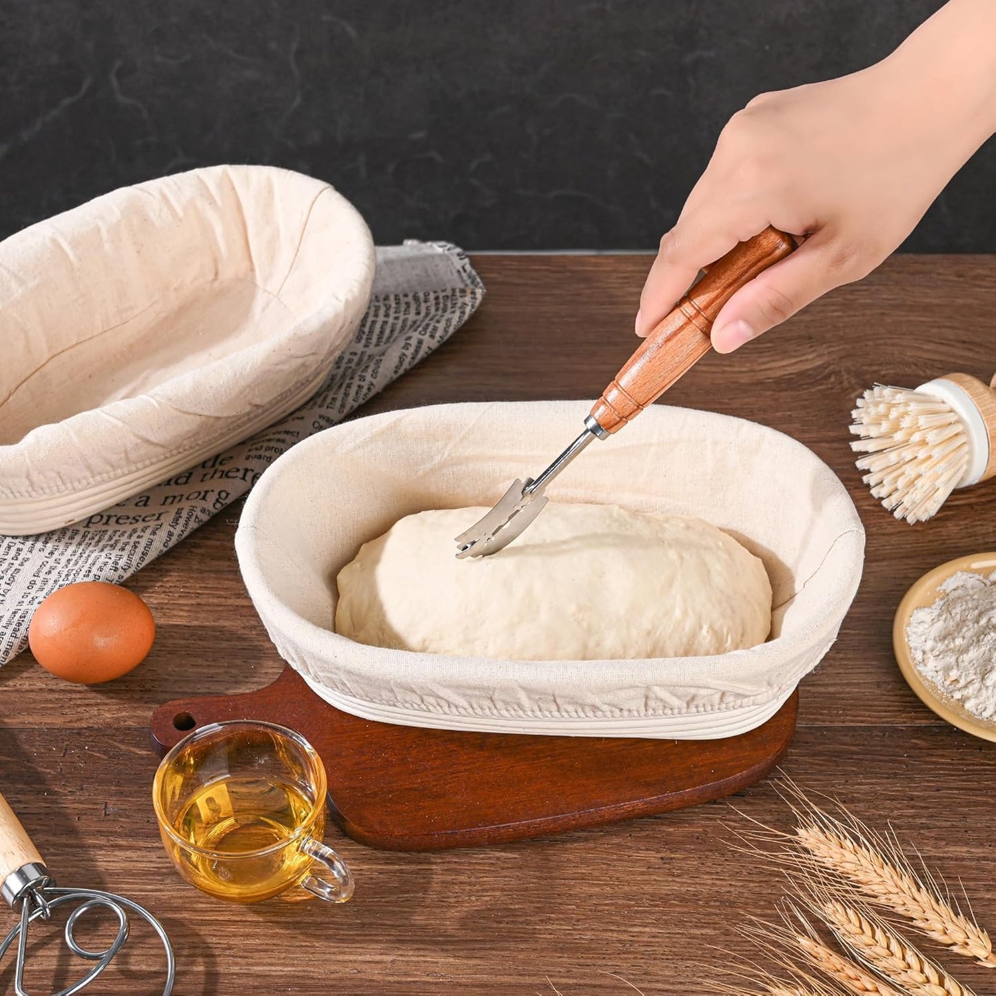 "Saint Germain Bakery Premium Round Bread Banneton Basket with Liner - Perfect Brotform Proofing Basket for Making Beautiful Bread (10"" Oval (2x count))"