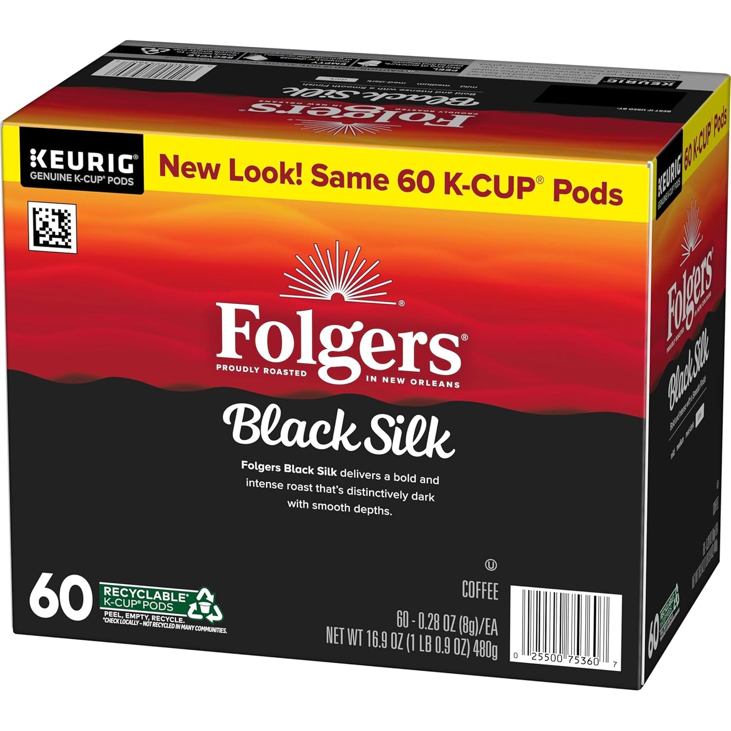Folgers Black Silk Coffee, Dark Roast, Keurig K-Cup Pods, 10 Count Box (Pack of 6)