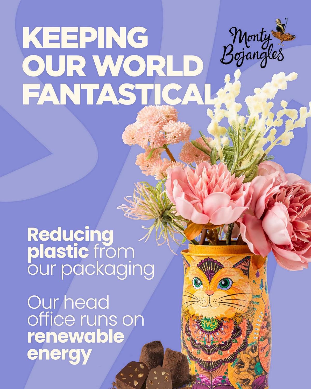 Monty Bojangles Persian Pink Cocoa Dusted Truffles Cat Tin (4.37 oz) - Choccy Scoffy Flavoured Luxury Chocolatey Truffles - Collectable Cat Tin Chocolate Gift With Bespoke Design