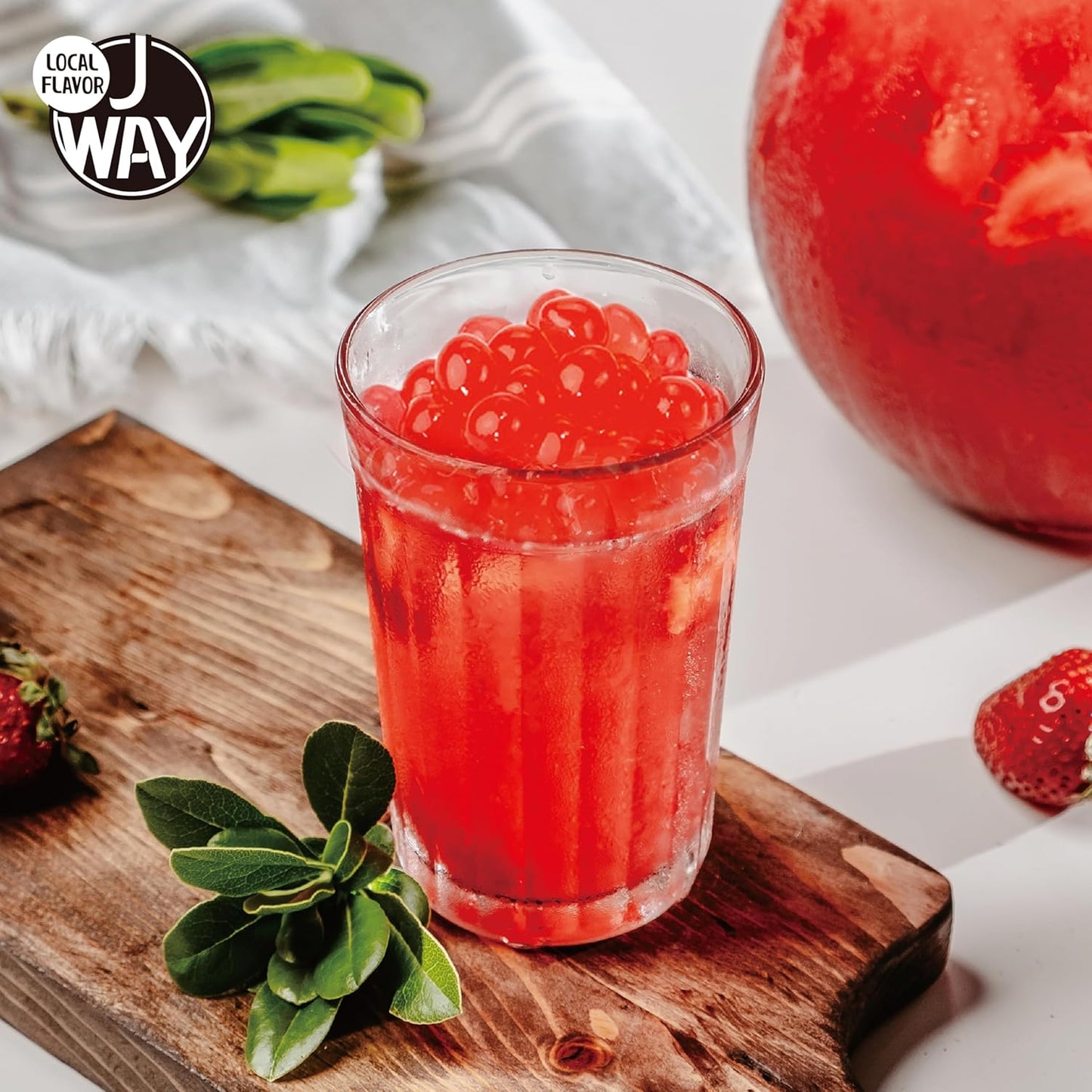 J WAY Bursting Popping Strawberry Boba Pearls, Strawberry Syrup, Non-Dairy, Fat-Free Popping Tapioca Boba for Beverages, Sweets, Ice Cream (2LB, 1 Pack)
