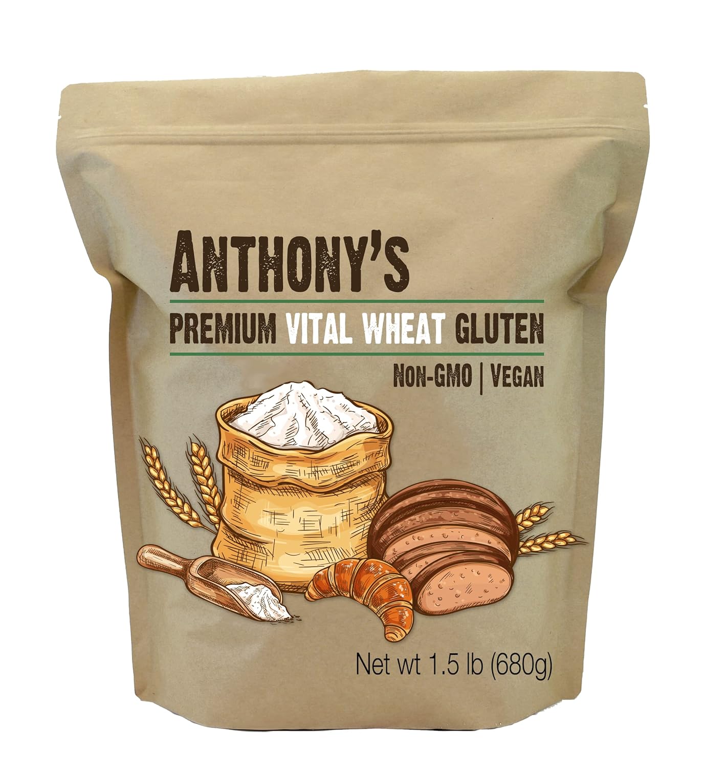 Anthony's Vital Wheat Gluten, 1.5 lb, High in Protein Flour, Vegan, Non GMO, Keto Friendly, Low Carb