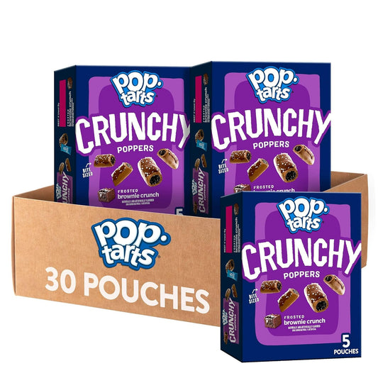 Pop-Tarts Crunchy Poppers Crunchy Filled Snack Pieces, Kids Snacks, On-the-Go, Frosted Brownie Crunch (6 Boxes, 30 Pouches)