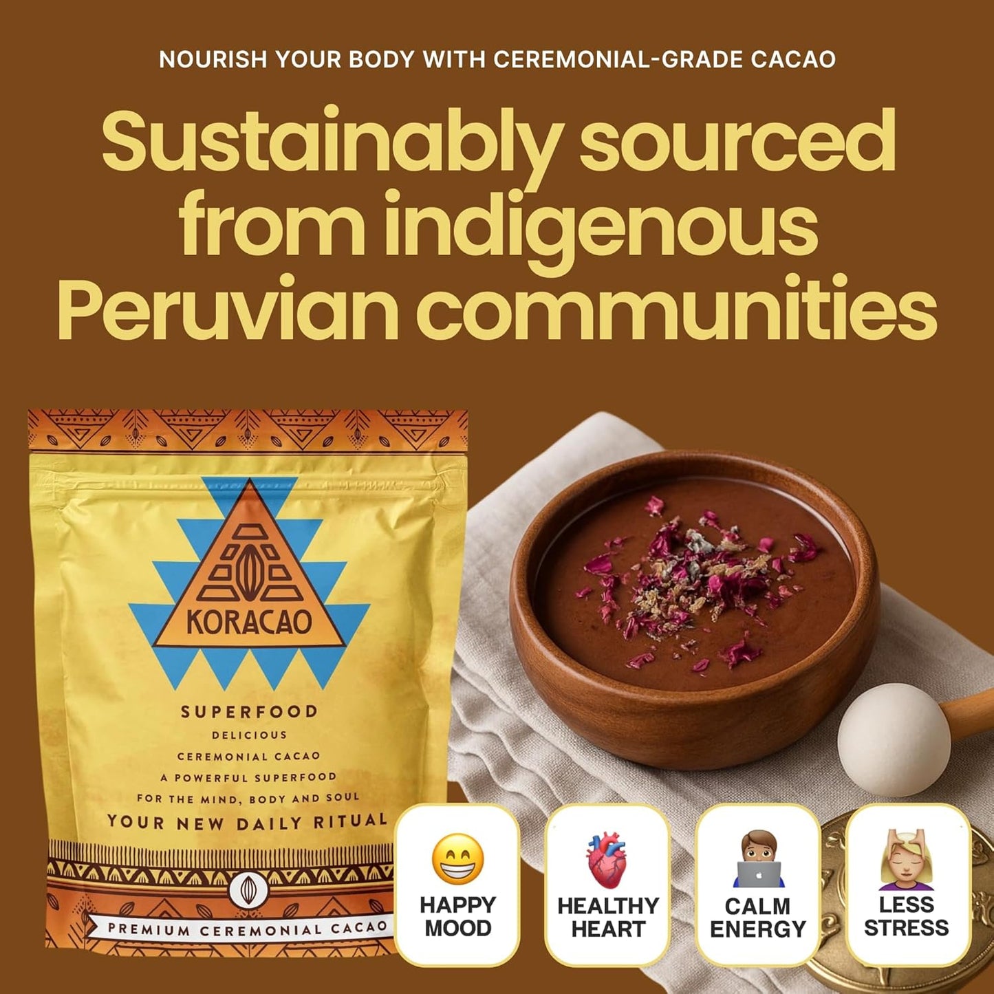 KORACAO Sustainably Harvested Cacao | Ideal Superfood for Everyday Bliss | Ceremonial Grade Cacao | Enhance Your Spiritual Journey with Ancient Superfood Delight - 1 Pound