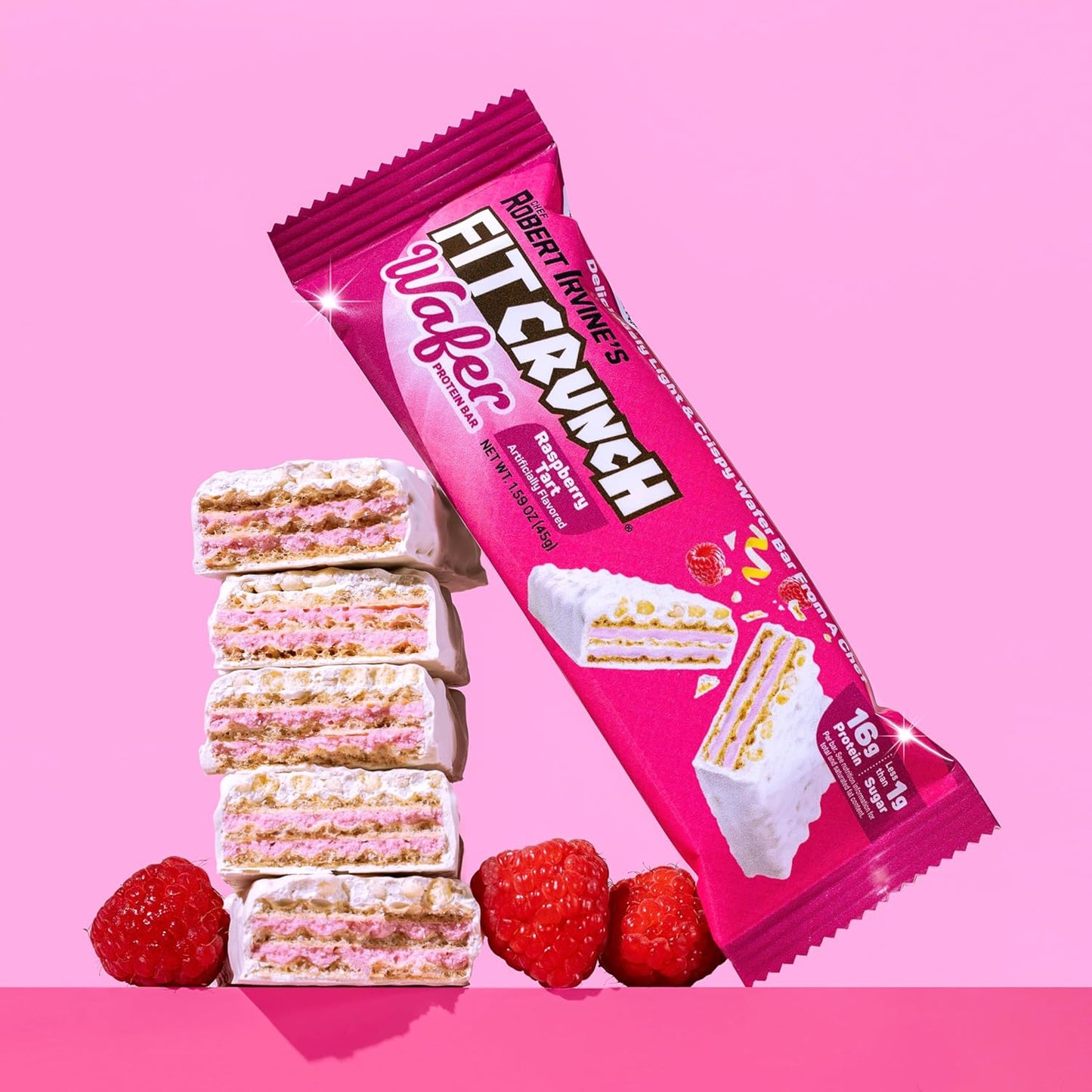 FITCRUNCH Wafer Protein Bars, Designed by Robert Irvine, 16g of Protein & 1g of Sugar (9 Bars, Raspberry Tart)
