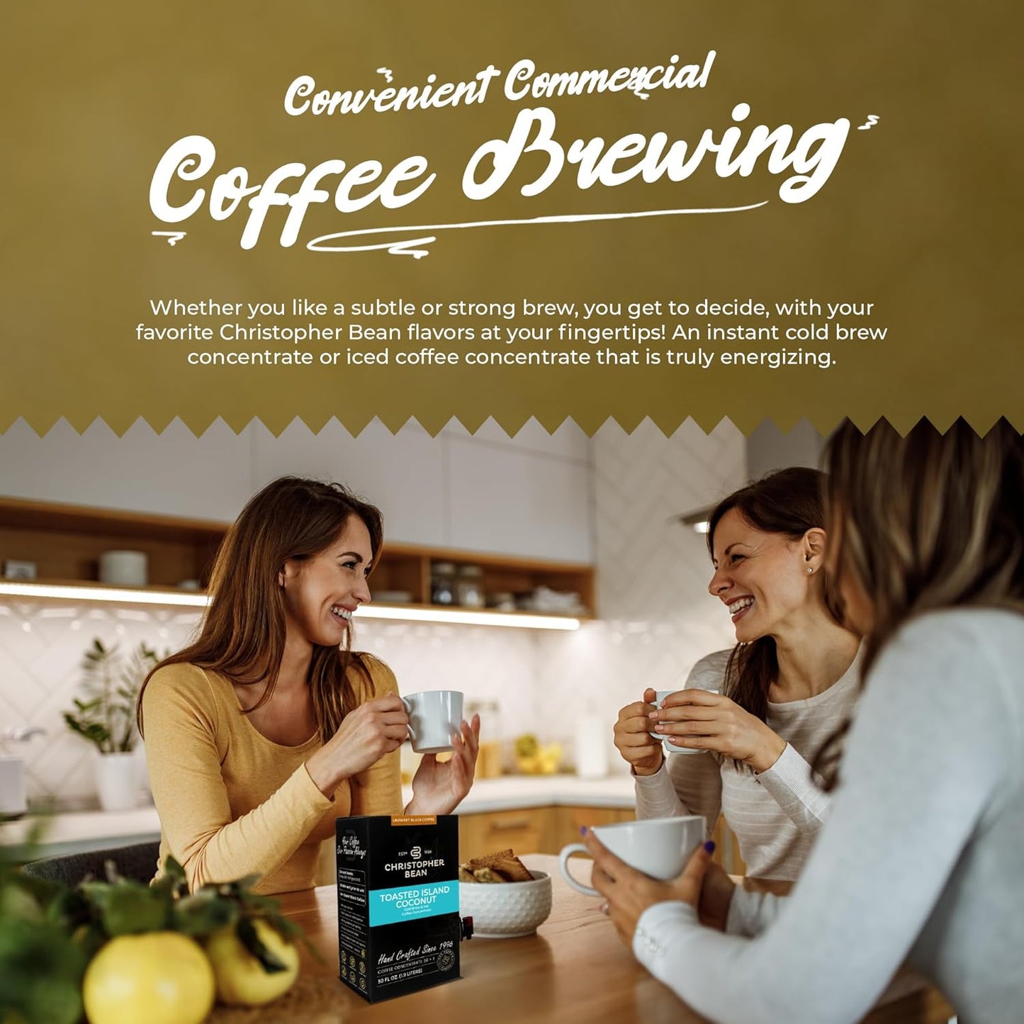 Christopher Bean Coffee - 396 servings, 30 to 1 Blend Bag in Box Liquid Instant Coffee or Cold Brew Coffee Concentrate - Hot or Iced Coffee - Toasted Island Coconut