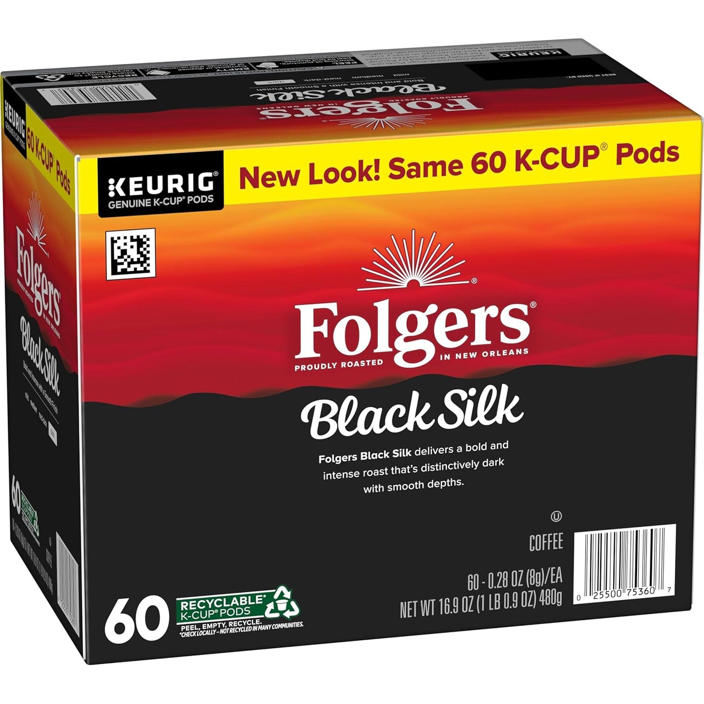 Folgers Black Silk Coffee, Dark Roast, Keurig K-Cup Pods, 10 Count Box (Pack of 6)