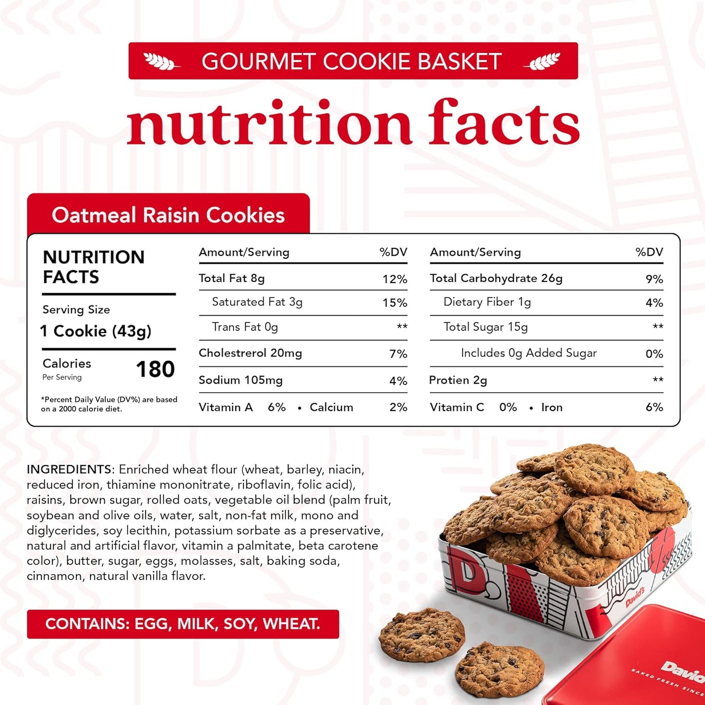 David's Cookies 1lb Oatmeal Raisin Fresh Baked Cookies - Delectable & Premium Ingredients - No Added Preservatives Cookie Gift Basket