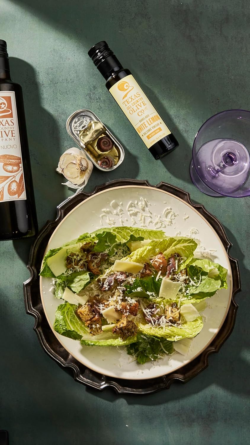 White Lemon Balsamic Vinegar - Gourmet Barrel Aged Infused Balsamic Vinegar - Great for Dressing Dipping Glazing - No Artificial Flavors or Added Sugar - Made in Texas (16.9 oz)