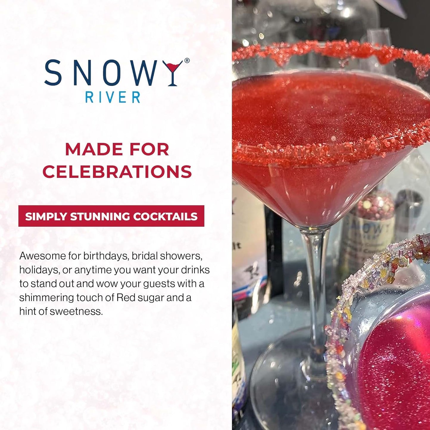 Snowy River Red, Cocktail & Margarita Sugar Rimmer - Vibrant Color Glass Rimming Sugar with Medium Crystal Texture - 80oz