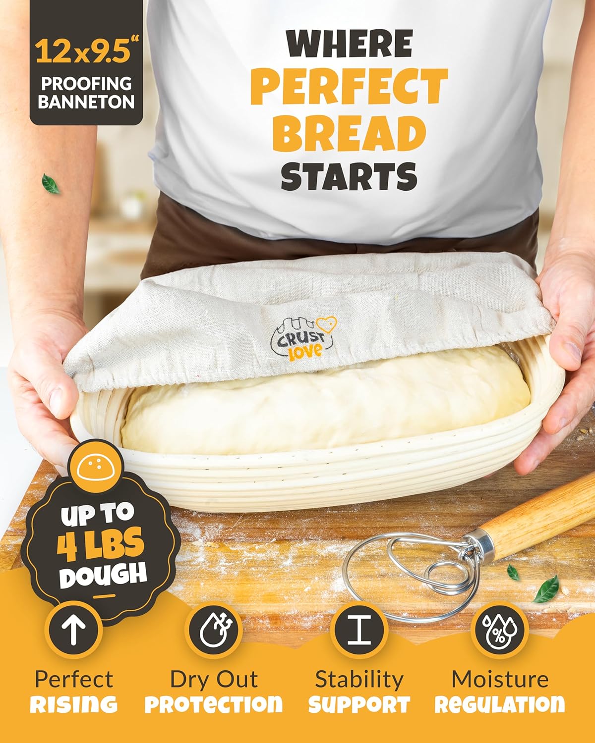 Cast Iron Bread-Pan with Lid - incl. Sourdough Bread Baking Supplies - like Banneton Bread-Proofing Basket - 7.2QT Bread-Oven Dutch, Oven for Bread-Baking Cast Iron Pan Scoring Tool Lame Kit