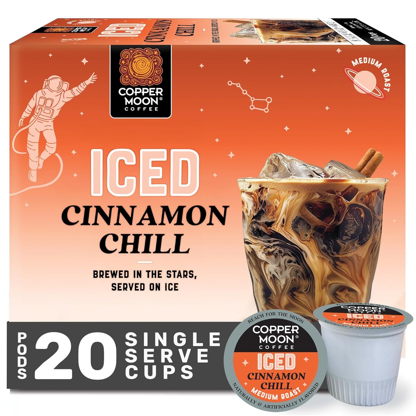 Copper Moon Single Serve Coffee Pods for Keurig K-Cup Brewers, Brew Over Ice Cinnamon Chill, 20 Count