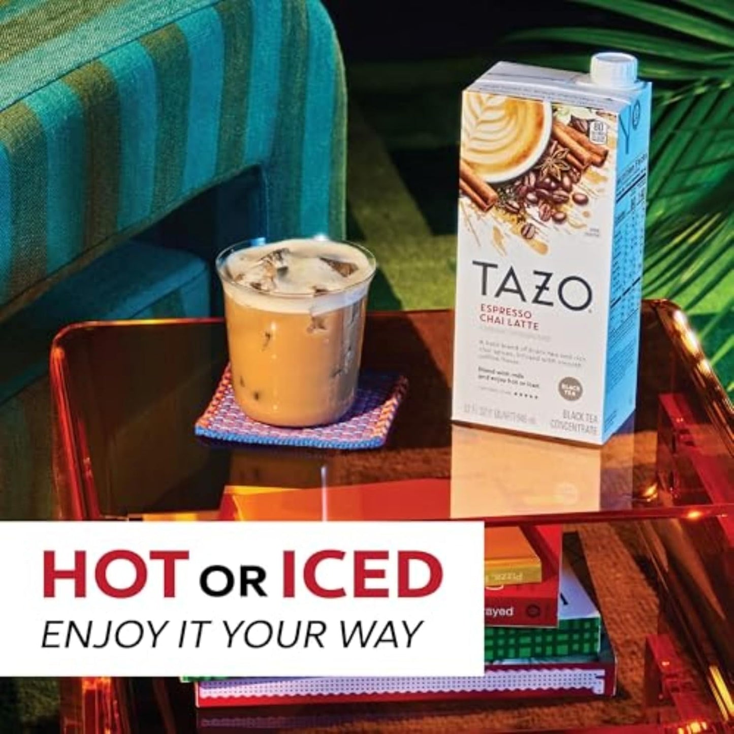 TAZO Espresso Chai Latte, Black Tea Concentrate, Easy to Serve Espresso Chai Tea for Everyday Cafe Style Lattes, Hot or Iced Coffee-like experience, Barista Approved, 32oz Tea Mix Carton