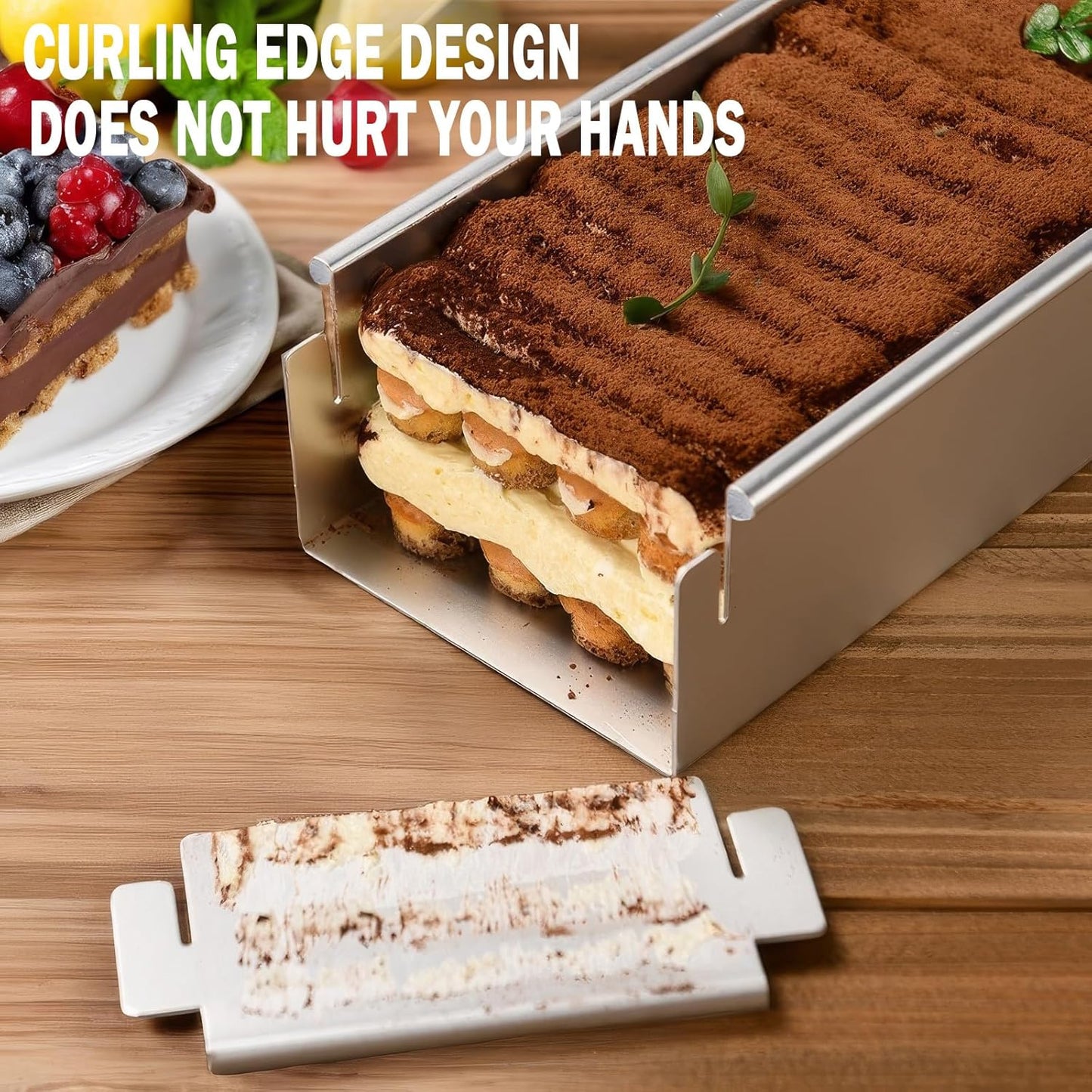 Aluminum Alloy Long Rectangle Tiramisu Cake Pan, Nonstick Baking Mold with Removable Frame for Cheesecake, Mousse, Brownies