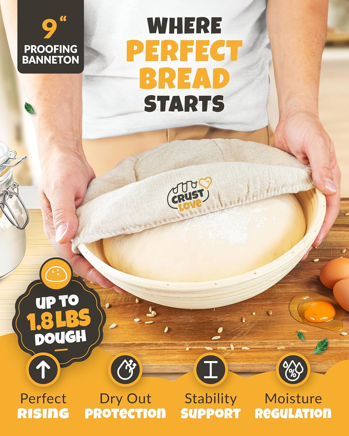 Cast Iron Dutch Oven for Bread Baking - incl. Sourdough Bread Baking Supplies like Banneton Bread-Proofing Basket - 3.2QT Bread-Oven with Lid and handles -Bread pan, Bread-Banking Pan