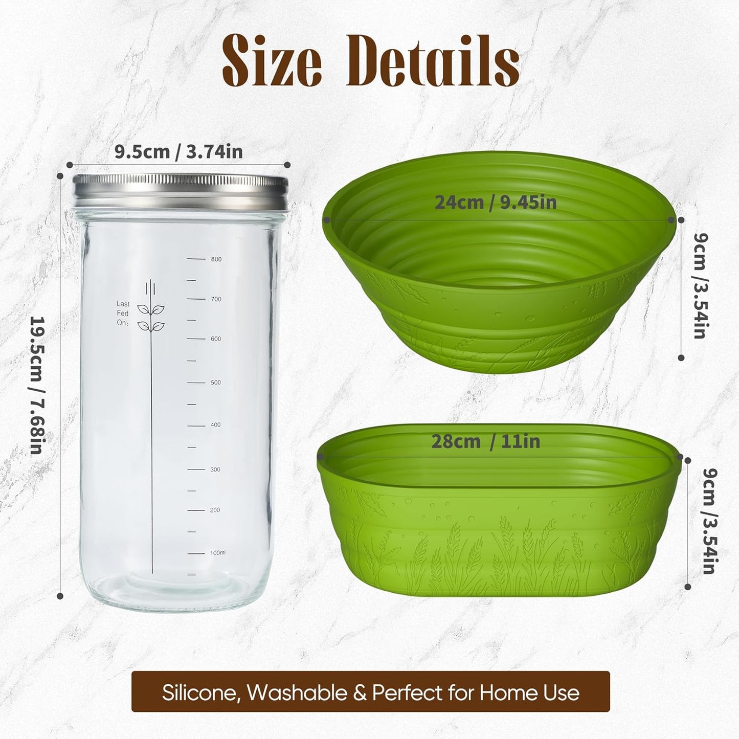 Sourdough Starter Kit with Jar – Complete Sourdough Bread Baking Supplies for Beginners, Includes 2 Silicone Proofing Baskets Baking Mat Sour Dough Kit - Green