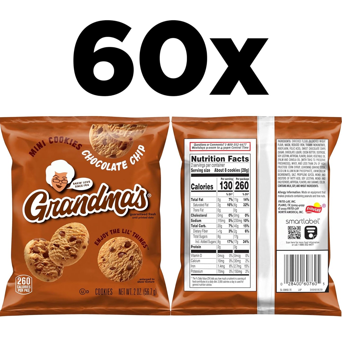 Grandma's Mini Chocolate Chip Cookies, 2 Ounce (Pack of 60)