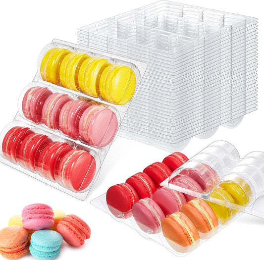 Sherr 36 Pcs Macaron Boxes Clear Plastic Macaron Storage Containers Macaroon Packaging Display Trays for Cookie, Wedding, Party Gifts
