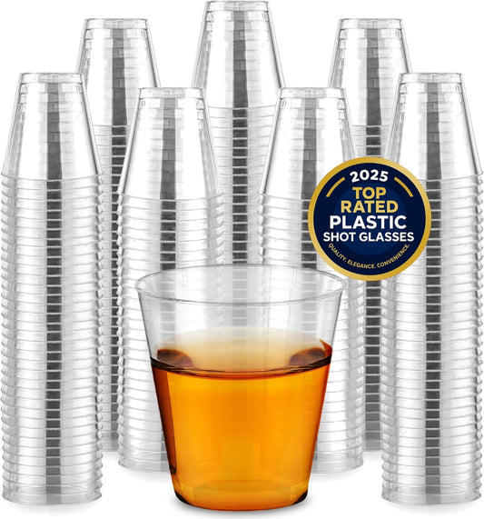 1000 Plastic Shot Glasses - 2 Oz Disposable Cups - 2 Ounce Shot Glasses - Ideal for Whiskey, Wine Tasting, Food Sampling and Sauce Dipping at Catered Events, Parties and Weddings (Clear)