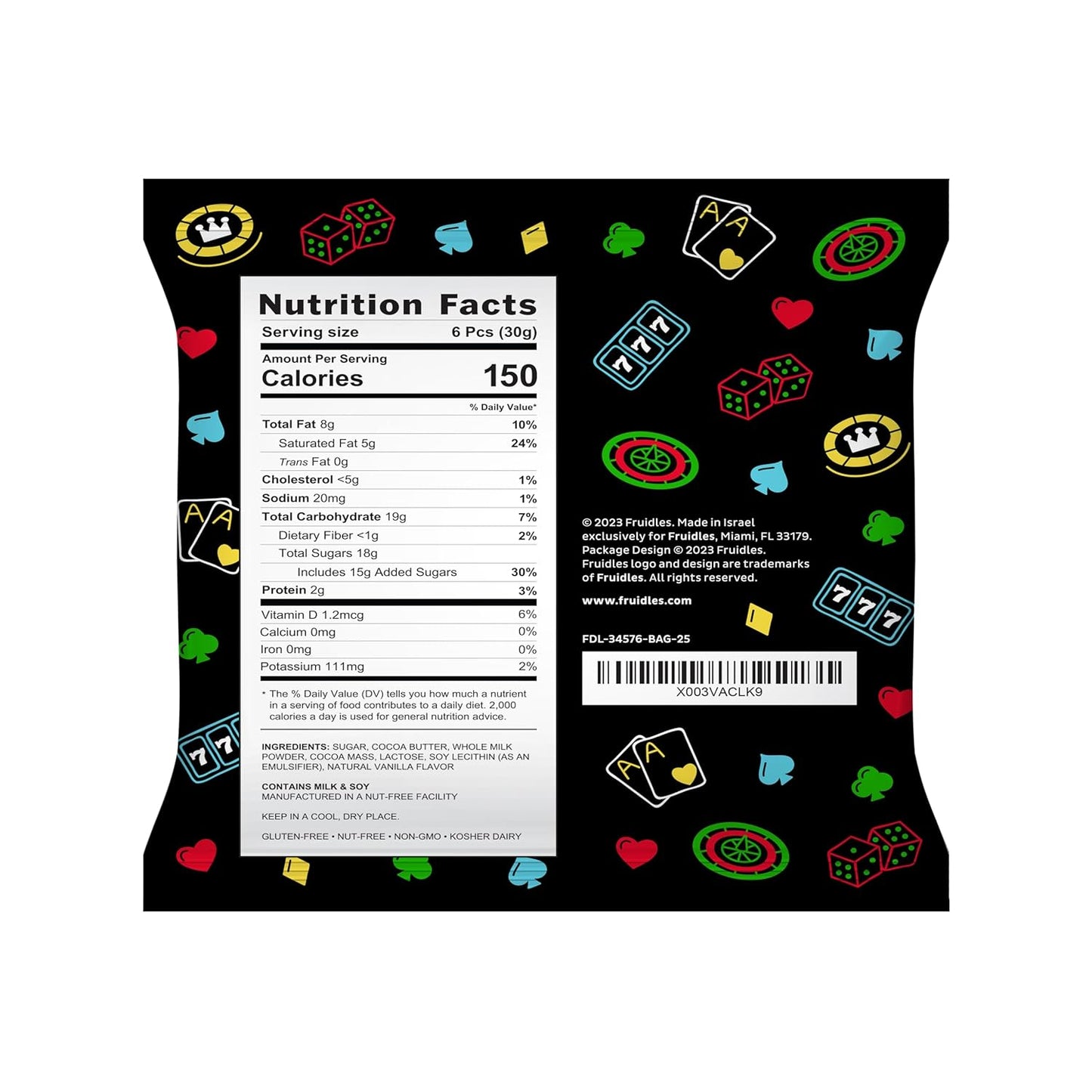 Fruidles 25-Pack Casino Poker Chips, Belgian Milk Chocolate Coins, Kosher Certified Dairy, Non GMO