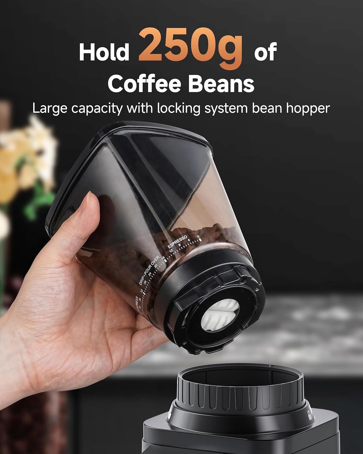 51mm Anti-Static Burr Coffee Grinder with Plasma Generator 48 Precision Grind Settings Electric Espresso Grinder with Dosing Cup & Grounds Container For French Press, & Drip Coffee, Dark Black