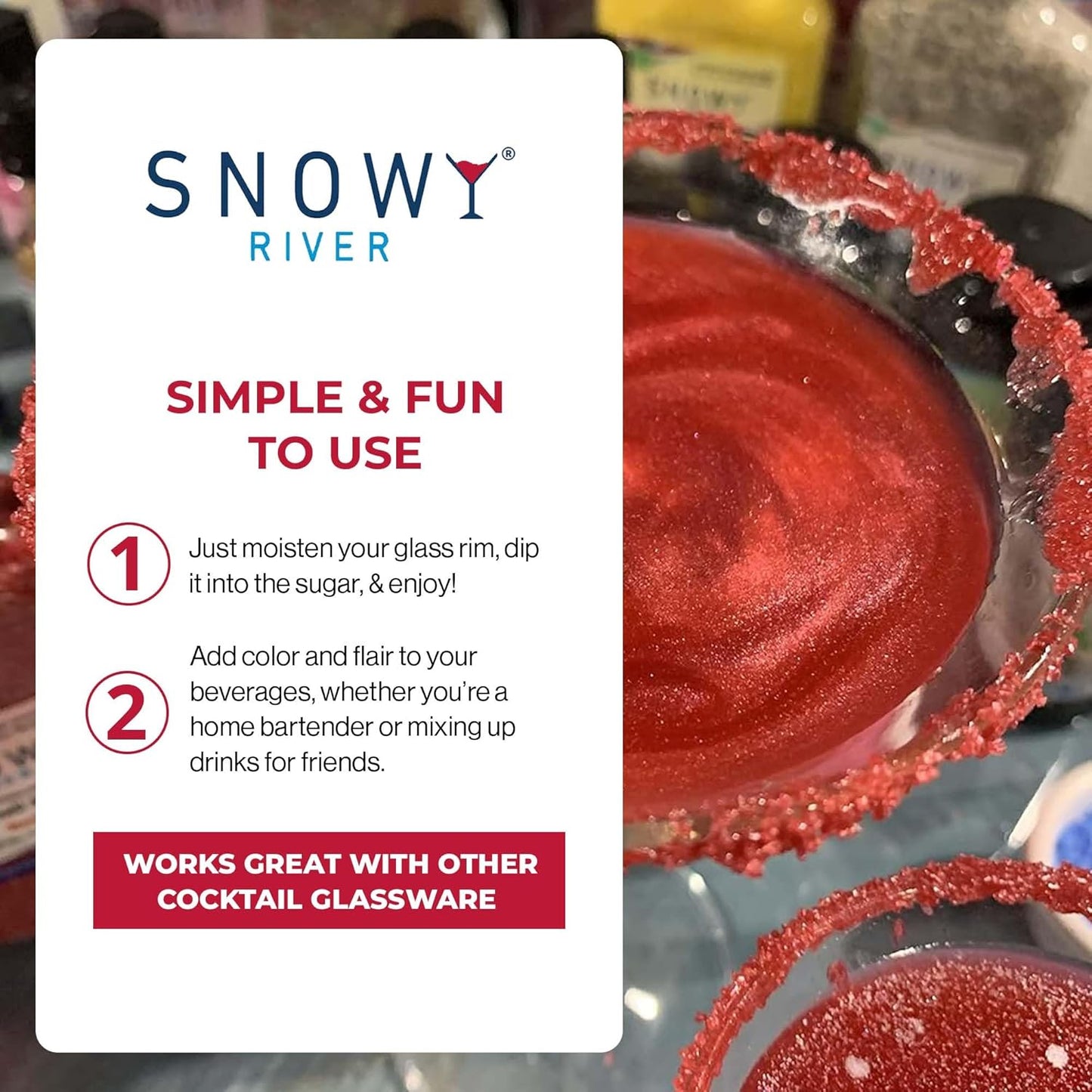 Snowy River Red, Cocktail & Margarita Sugar Rimmer - Vibrant Color Glass Rimming Sugar with Medium Crystal Texture - 80oz