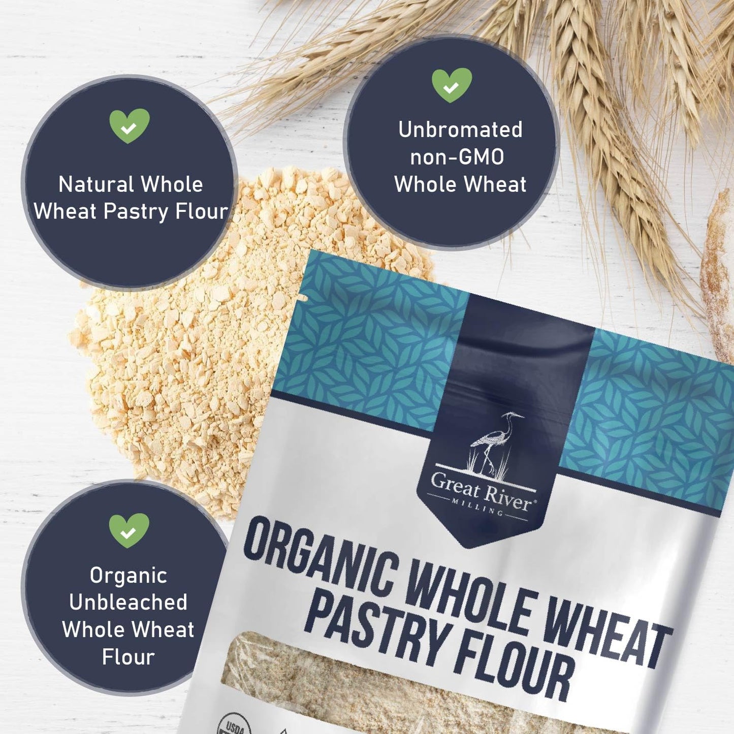 Great River Milling Organic Whole Wheat Pastry Flour | Soft Texture, Lower Gluten | USDA Organic, Non-GMO, Kosher | Ideal for Muffins, Cookies, Cakes & More | 5 Lb
