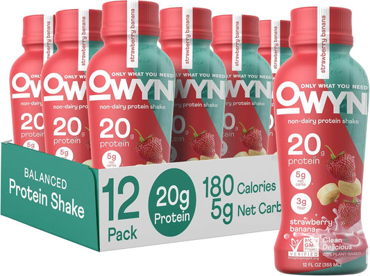 OWYN Only What You Need Vegan Protein Shake, Strawberry Banana,12 Fl Oz (Pack of 12), 100-Percent Plant Based, Dairy & Gluten Free, Soy & Tree Nut-Free, Egg-Free, Allergy-Free, Vegetarian, Kosher