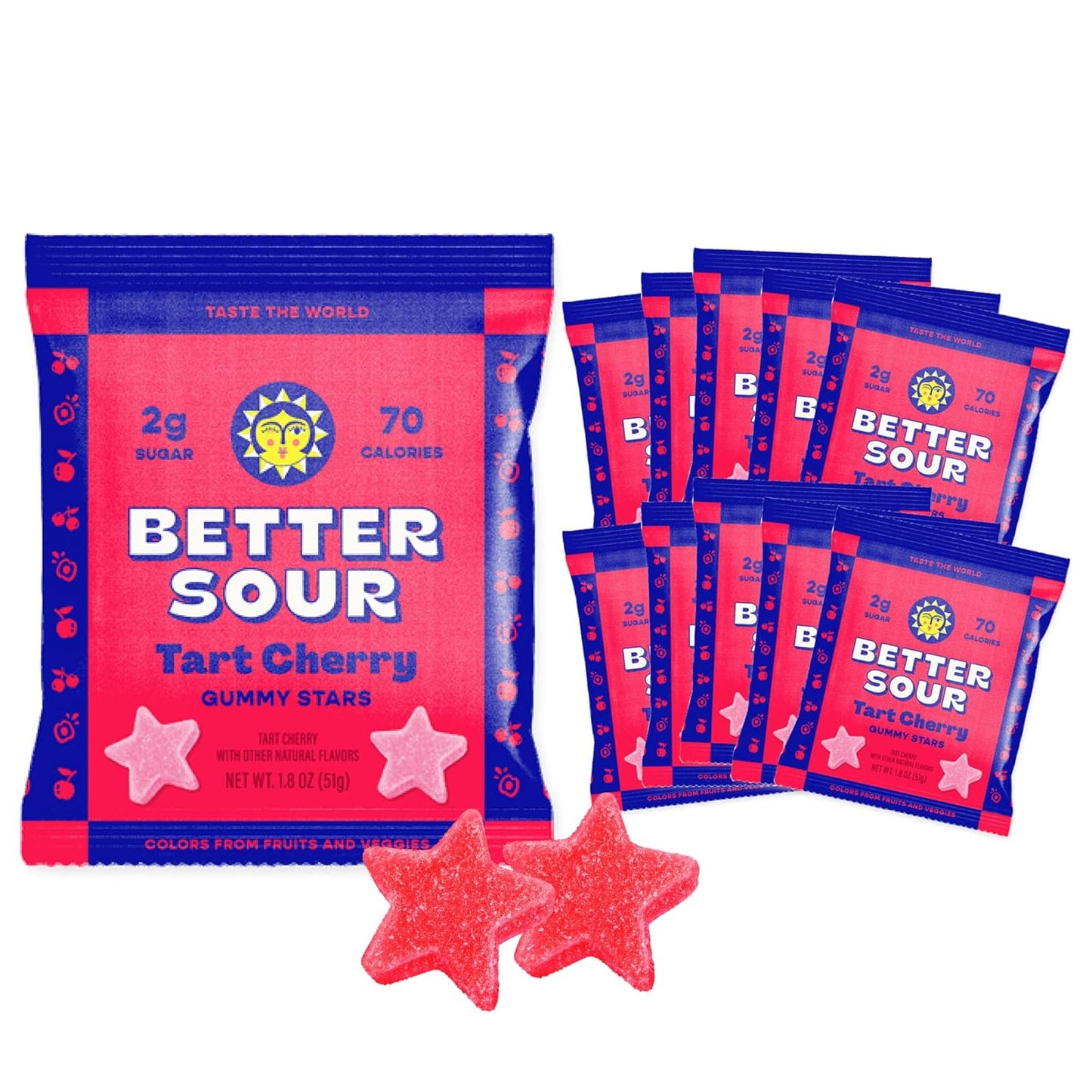 Better Sour Tart Cherry Candy, Sour Gummies with Bold Fruit Flavor, Mouthwatering Sour Candy Made with Real Fruit Juice, Vegan and Gluten-Free Treats, (Pack of 10)